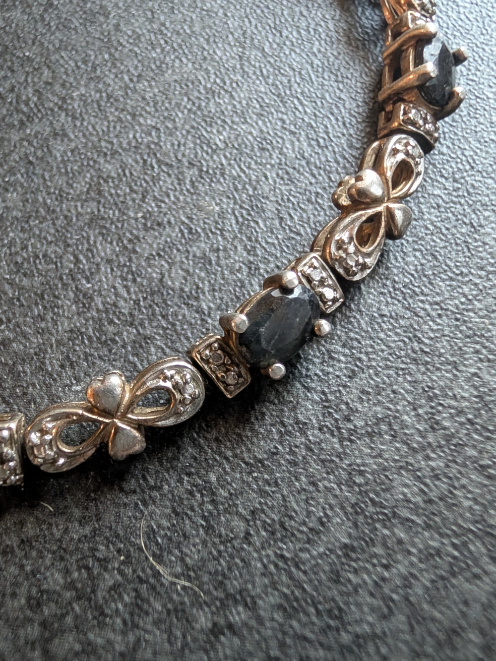 Gold Plated Sterling Silver Bow & Dark blue Sapphire Bracelet